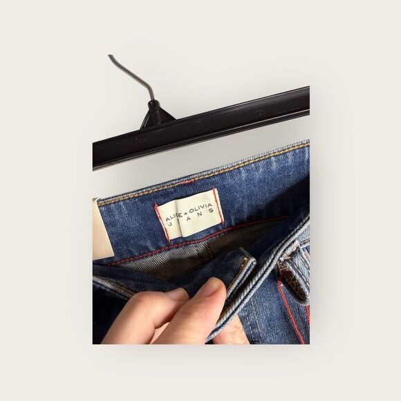 Alice & Olivia Missa Mid Rise Exposed Button Wide Leg Jeans Lola Blue Size 24 NW - Picture 7 of 9